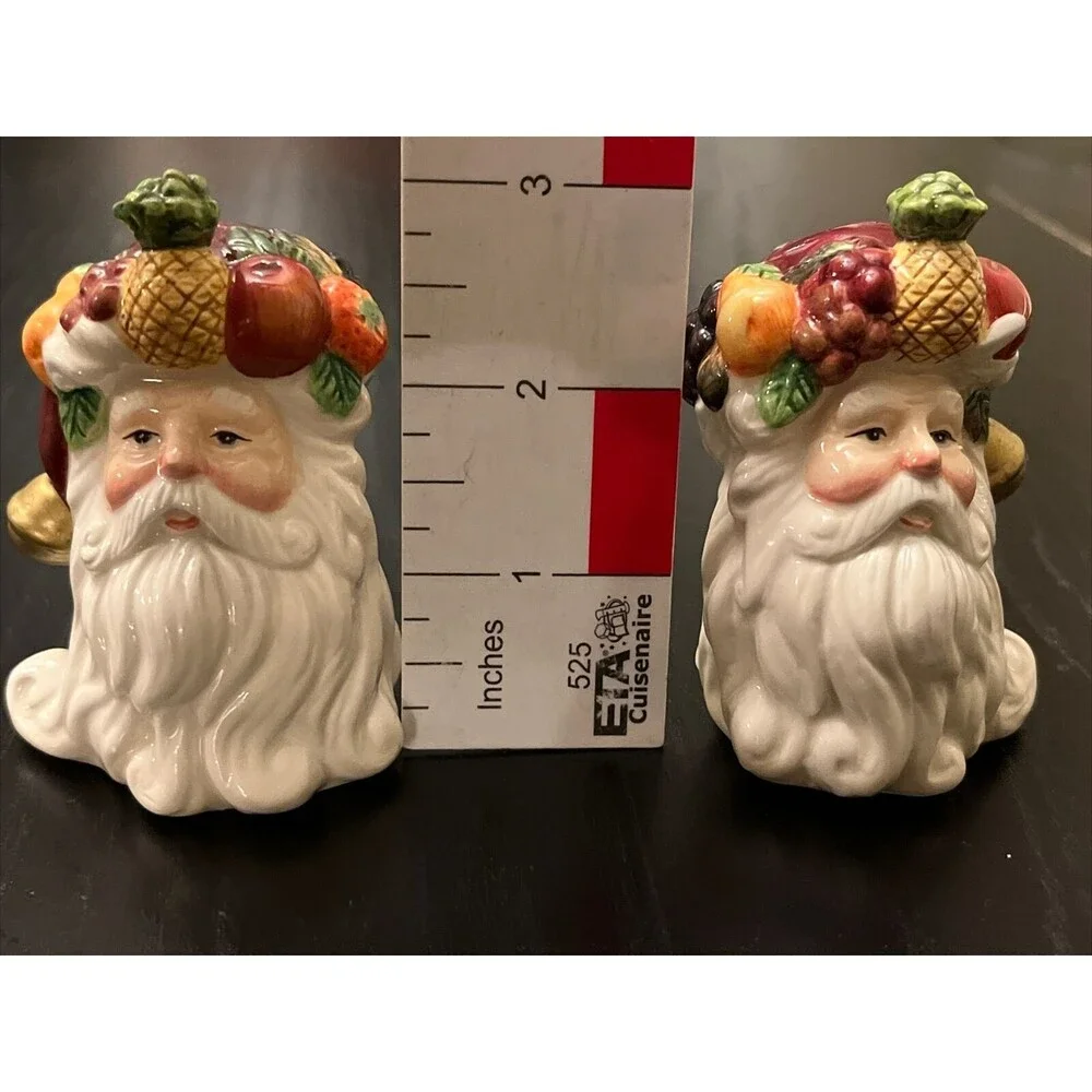 Vintage Christmas‎ Santa Faces  Salt and Pepper Shaker Set Fruit Hats K&B